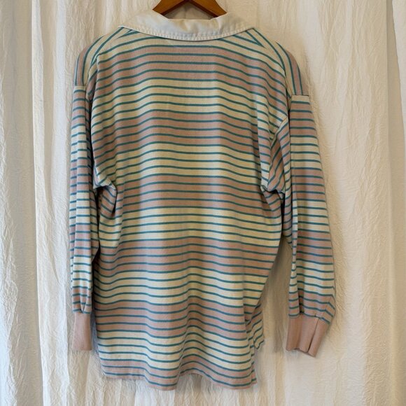 Vintage Coca-Cola 80s Shirt Polo Rugby Rare Pink Teal Stripes Coke Medium - Picture 3 of 10